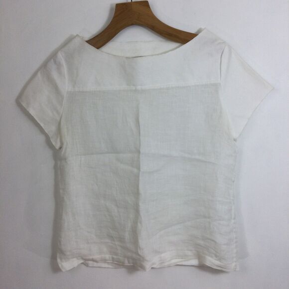 Stefano Mortari Women Linen Boat Neck Short Sleeve Blouse Top White IT 42 US M - Picture 13 of 13
